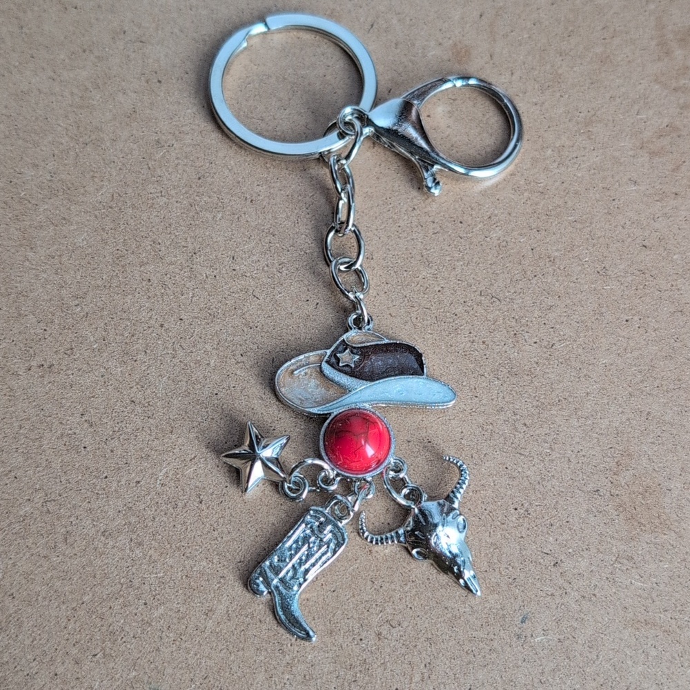 Western Charm Keychain with Red Accent Bead